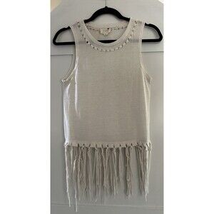 LA Hearts Off White Boho Tank Top With Fringe Size XS